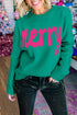 Merry Print Ribbed Trim Round Neck Loose Sweater