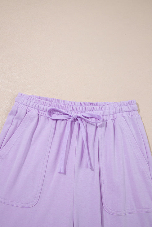 Casual Mineral Wash Drawstring Wide Leg Pant Set