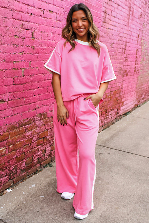 Bold Varsity Stripe Wide Leg Relaxed Pant Set