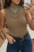 Western Ribbed Knit High Neck Sleeveless Waist Slim Fit Sweater Vest