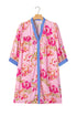 Floral Print Patchwork Striped Trim Half Sleeve Mini Dress