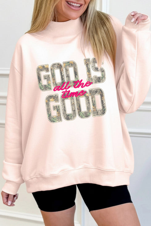 Camo Print Letter Graphic Mock Neck Sweatshirt