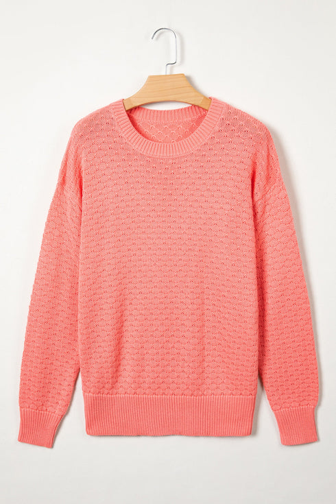 Drop Shoulder Ribbed Knit Long Sleeve Sweater