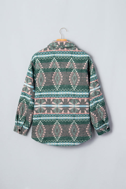 Geometric Print Button Front Long Sleeve Jacket