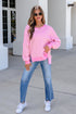 Striped Waffle Knit Split Hem Textured Long Sleeve Top