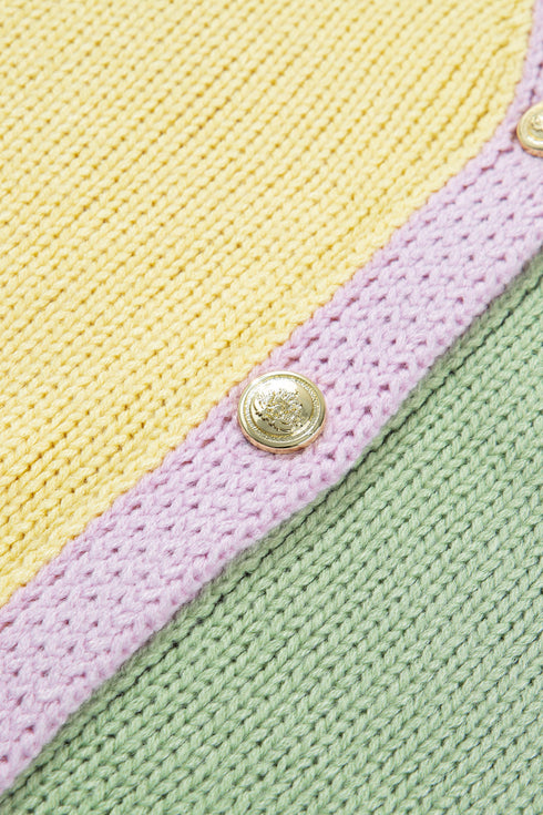 Patchwork V Neck Drop Shoulder Knitwear Cardigan