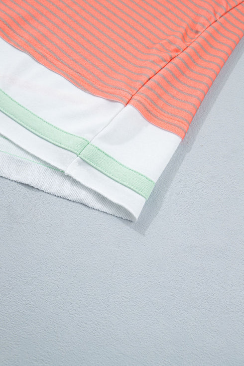 Striped Pattern Raw Seam Long Sleeve Top