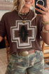 Western Graphic Print Short Sleeve Knit Pullover Sweater