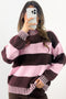 Striped Panel High Neck Drop Shoulder Relaxed Pullover Sweater