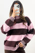Striped Panel High Neck Drop Shoulder Relaxed Pullover Sweater