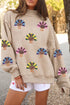 Mock Neck Sequined Turkey Exposed Seam Graphic Sweatshirt