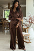 Braided V Neck Long Sleeve Wide Leg Pant Set