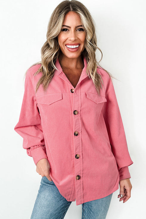 Casual Corduroy Flap Detail Button Up Split Jackets
