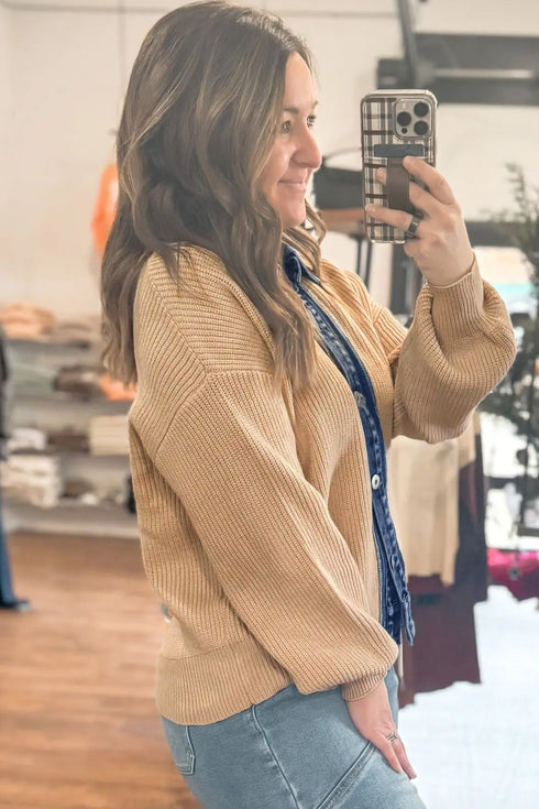 Drop Shoulder Placket Paneling Shirt Collar Long Sleeve Cardigan