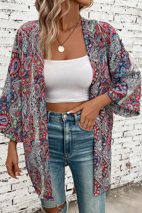 Bohemian Paisley Print Open Front Kimono