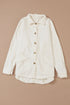 Casual Fleece Button Up Stitching Pocket Raw Hem Jacket