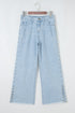 Beaded Side Slit Frayed Pocketed Wide Leg Jeans