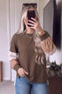 Vintage Floral Waffle Texture Relaxed Pullover Tunic Top