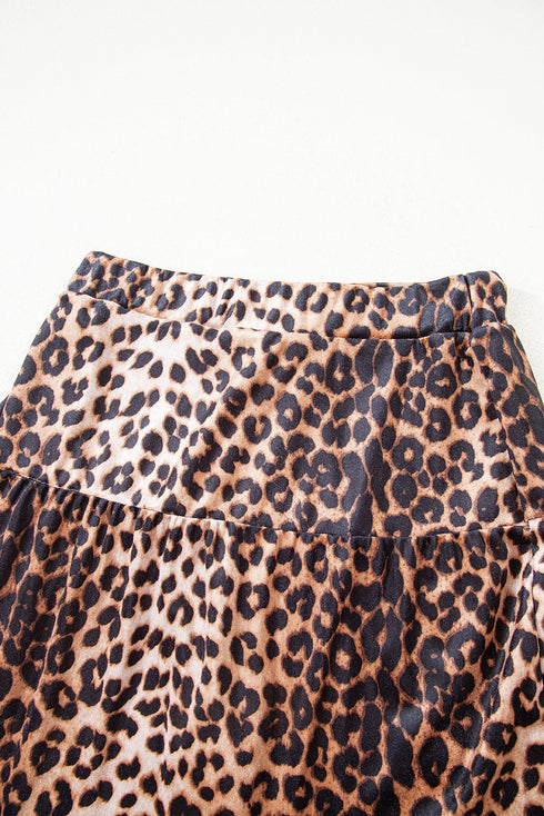 All Over Leopard Print Patchwork Tiered Mini Skirt