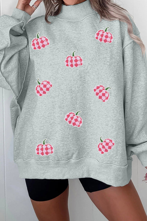 Sequined Pumpkin Patch Mock Neck Baggy Pullover Sweatshirt