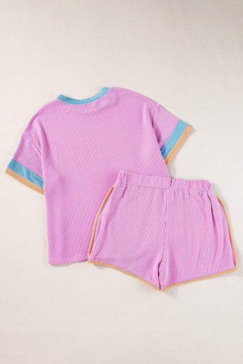 Corded Texture Panel Trim Two Piece Short Set