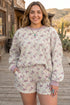 Camouflage Waffle Texture Pullover Coordinated Short Set