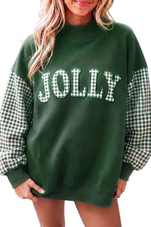Gingham Pattern Applique Oversized Silhouette Pullover Sweatshirt