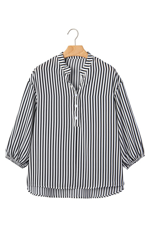 Striped Pattern Half Sleeve Button Up Blouse