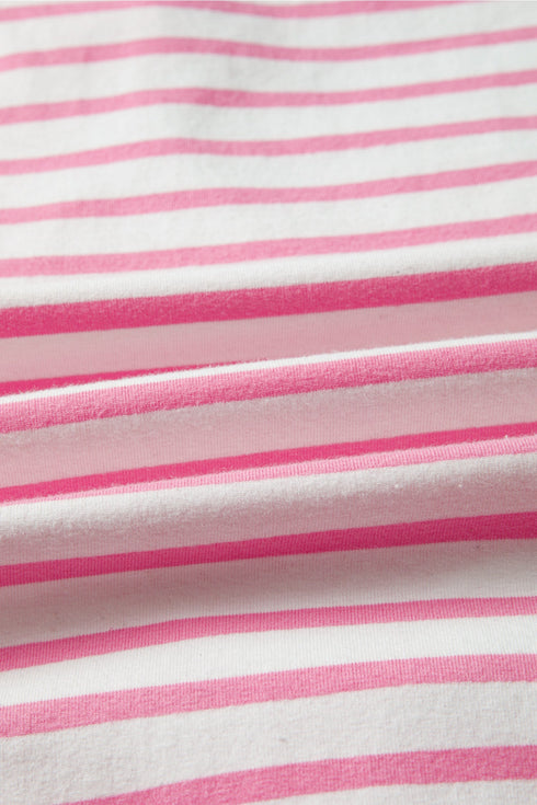 Striped Patchwork Half Placket High Low Short Sleeve Top