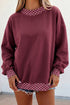 Mock Neck Polka Dot Pattern Trim Oversized Sweatshirt