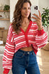 Geometric Striped Pattern V Neck Button Front Cardigan