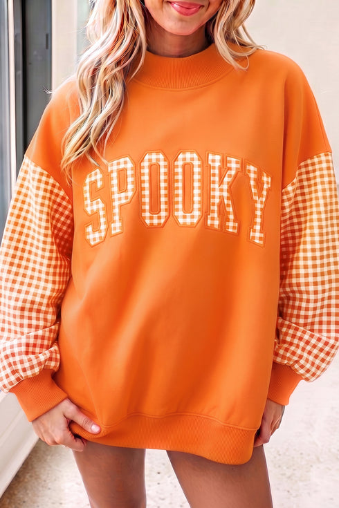 Gingham Pattern Applique Oversized Silhouette Pullover Sweatshirt