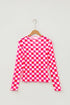 Plaid Checkered Sheer Mesh Long Sleeve Layering Top