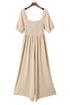 Solid Short Bubble Sleeve Smocked Wide Leg Jumpsuit