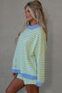 Stripe Print Contrast Trim Long Sleeve Pullover Short Set