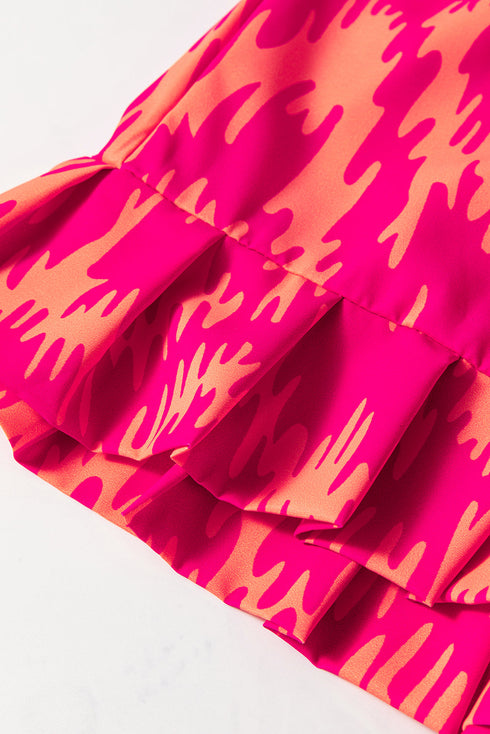 Bohemian Aztec Geometric Print Puff Sleeve Ruffled Sleepwear Set