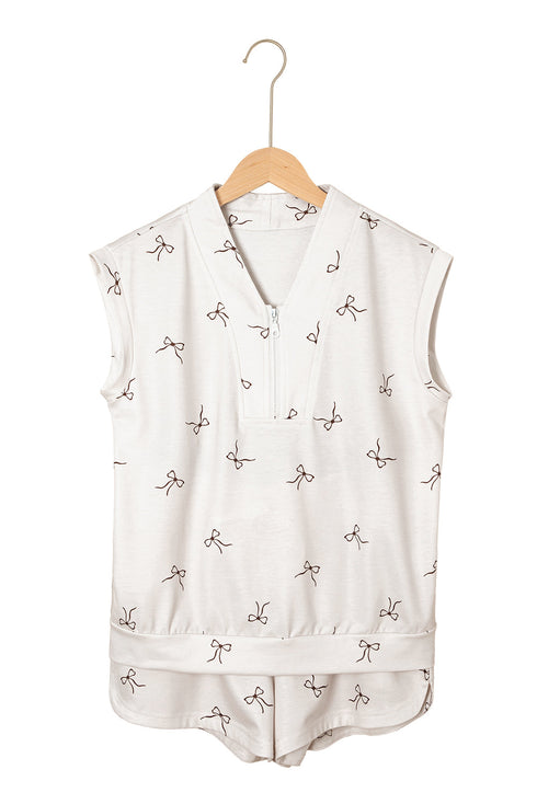 Bow Print Half Zip Tank Matching Short Sets