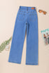 Casual Double Button High Rise Straight Leg Jeans