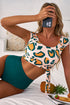 Abstract Print Cap Sleeve Tie Detail Bikini Set