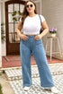 Patched Pocket Textured Denim Wide Leg Plus Size Bottoms