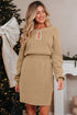 Pearl Embellished Keyhole Blouson Knit Sweater Dress