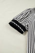 Striped Collared Split Neck Short Puff Sleeve Blouse