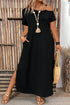 Solid Asymmetric Shoulder Detail Short Sleeve Maxi Dress