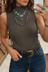 Western Ribbed Knit High Neck Slim Fit Sweater Vest