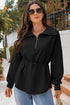 Half Zip Collar Drawstring Waist Pullover Sweatshirt