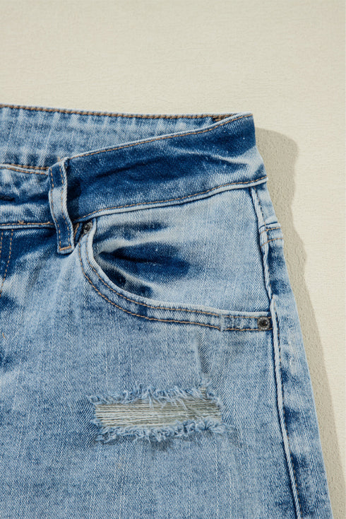 Distressed Ripped Raw Hem Casual Straight Jeans