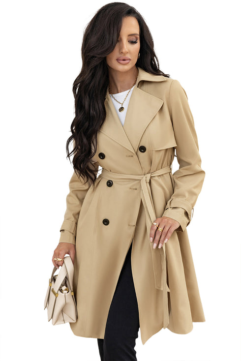 Modern Solid Lapel Collar Waist Tie Wind Coat