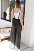Washed Frayed Exposed Seam Wide Leg Denim Overall Jumpsuit