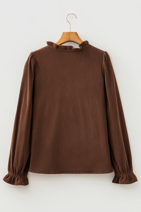 Ruffle Trim V Neck Corduroy Button Jacket