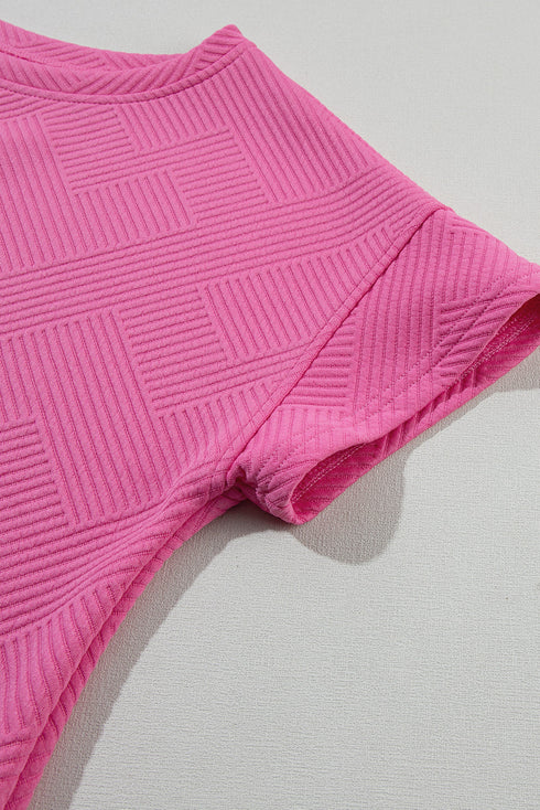 Minimalist Textured Drawstring Two Piece Short Sets